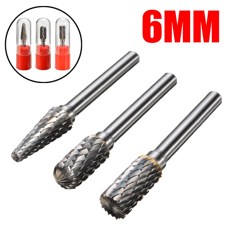 1Pcs 6mm Shank Cylindrical Cut Tungsten Carbide Rotary Burrs Cutting Die Grinder Bit 1/4" Rotary File Power Tools Accessories