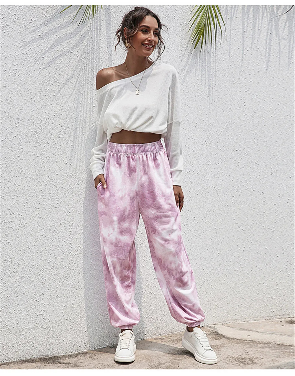 

Tie Dye Sweatpants Loose High Waist Casual Sports Straight Trousers Fleece Cotton Pant For Women