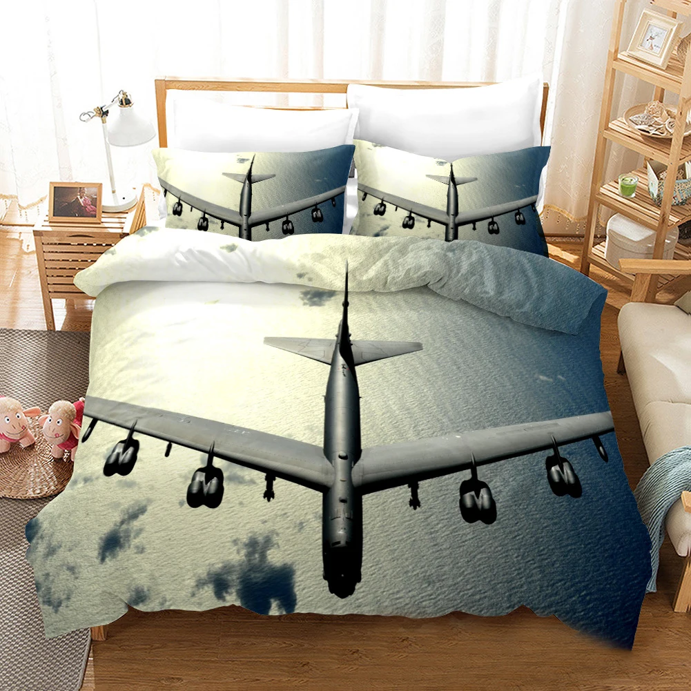 Fighter Jet Bedding 3pcs Soft Quilt Cover Set Military Jets Comforter Aircraft In Flight Pattern Duvet Pillowcase | Дом и сад