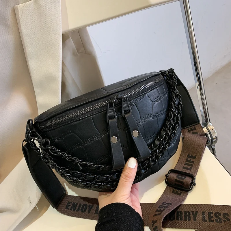 

Luxury Women's Fanny Pack High Quality Waist Bag Thick Chain Shoulder Crossbody Chest Bag Female Belt Bag Handbag