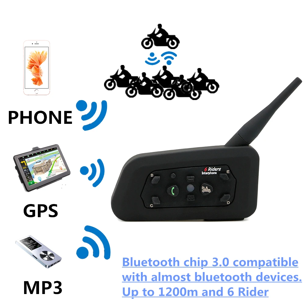 2019 Intercoms Bluetooth Мотоциклетный коммуникатор шлем гарнитура домофон для 6 всадников