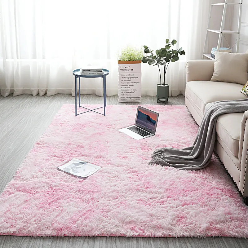 Simple Nordic Carpet Tie-dyed Gradient Long Plush Soft Modern Rug for Bedroom Living Room Environmental Non-Slip Carpets | Дом и сад