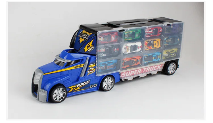 

Long Truck Model Simulation Car Toy Hand-Held Inertial Carrier Container Truck Alloy Car Model with Mini Car Children Toys