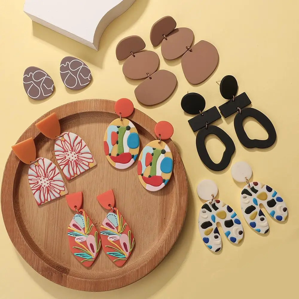 

AMORCOME Vintage Bohemian Colorful Geometric Irregular Acrylic Earrings for Women Spray Paint Hit Color Drop Earrings Jewelry