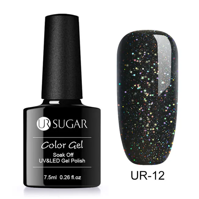Holographic 12 UR SUGAR 7,5 мл голографический УФ лак для ногтей с блестками лак блестящая Лазерная Блестки УФ гель лак личная гигиена дизайн ногтей маникюрный лак - Цвет: Holographic 12