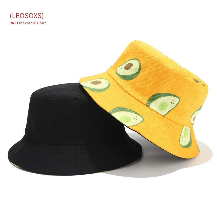 

LEOSOXS New Avocado Print Double-sided Fisherman Hat Men Women Traveling Canvas Basin Hats Unisex Hot Selling Fruit Pattern Caps