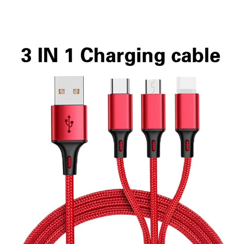 3 в 1 type C Micro USB мульти зарядное устройство кабель для Xiaomi Redmi Note 5 samsung A60 S9 S8 мобильный телефон USB шнур USB-C зарядный кабель - Тип штекера: Red