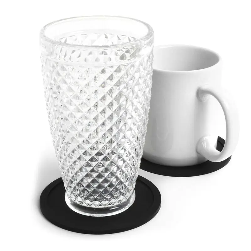 7pcs Non-slip Table Coaster Set Heat Resistant Silicone Mat Drink Glass Black Coasters Kitchen Accessories Coffee Mug Placemat | Дом и сад