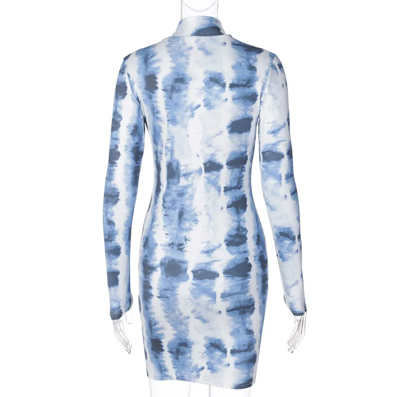 

hirigin Tie Dye Fashion Woman Dress Autumn 2020 Turtleneck Long Sleeve Bodycon Mini Dresses for Women Clubwear 2020