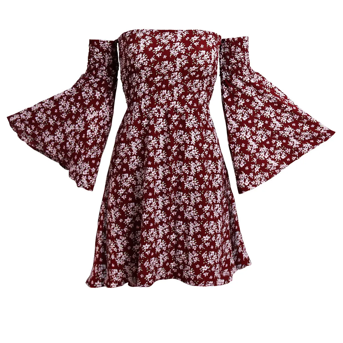 

boho women dress 20120 fashion ladies sexy slash neck female womens clothing long sleeve flower printed dresses