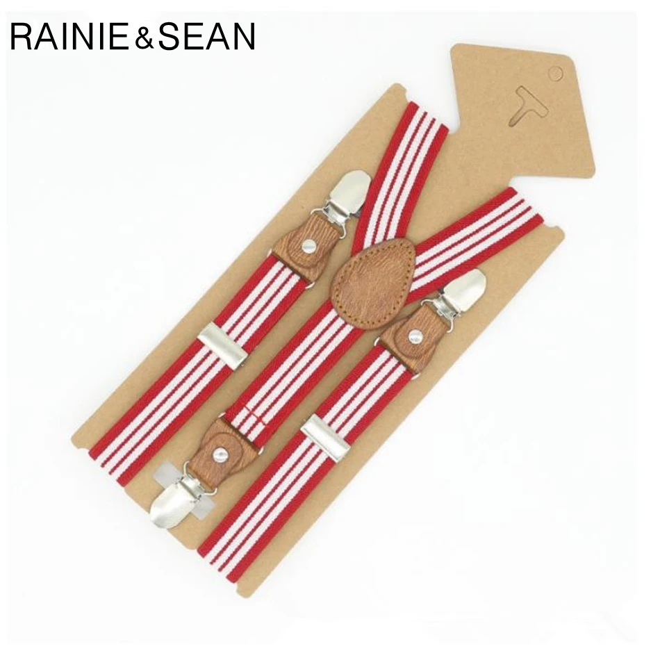 

RAINIE SEAN Striped Suspenders for Children Red Kids Suspenders 3 Clips Wedding Boys Girls Tirantes Braces for Child Brand