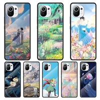 howls howls moving castle tempered glass cover for xiaomi mi 11 ultra 11i 10t 9t note 10 lite cc9e cc9 pro phone case coque
