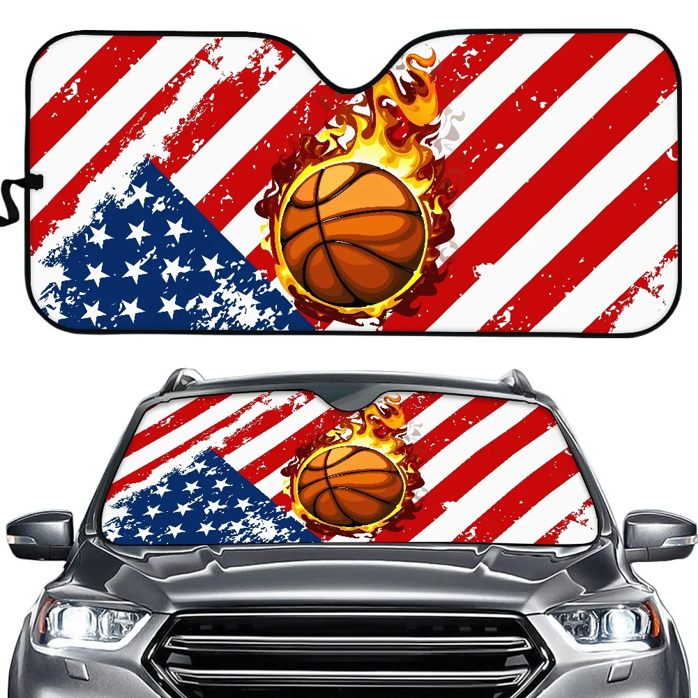 

PinUp Angel Basketball the American Flag Prints Windshield Sunshade Covers for Cars Foldable Car Gloss Sun Shades Heat Reflector