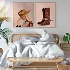 Постер и ковбойские сапоги в западном стиле Бохо с принтом лошадей и ковбойских сапог Картина на холсте в стиле Cowgirl настенные картины Домашний декор для гостиной