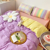 kawaii candy color korean style rainbow bedding set 100 cotton flat bed sheet pillowcases luxury princess queen size bed sets