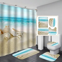 waves and beach flannel bath mat toilet cover rugs fabric shower curtain with 12 hooks home bathroom decor set
