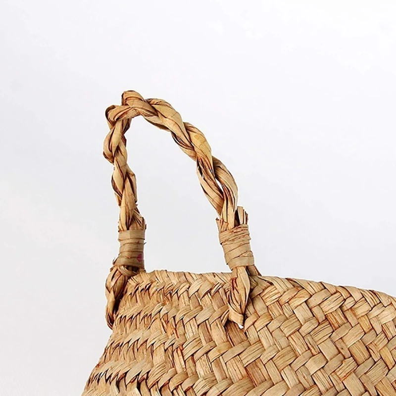 

22X27X24cm Rattan Basket Seagrass Belly Flower Plant Pots Laundry Storage Foldable Straw Basket Home Garden Decors
