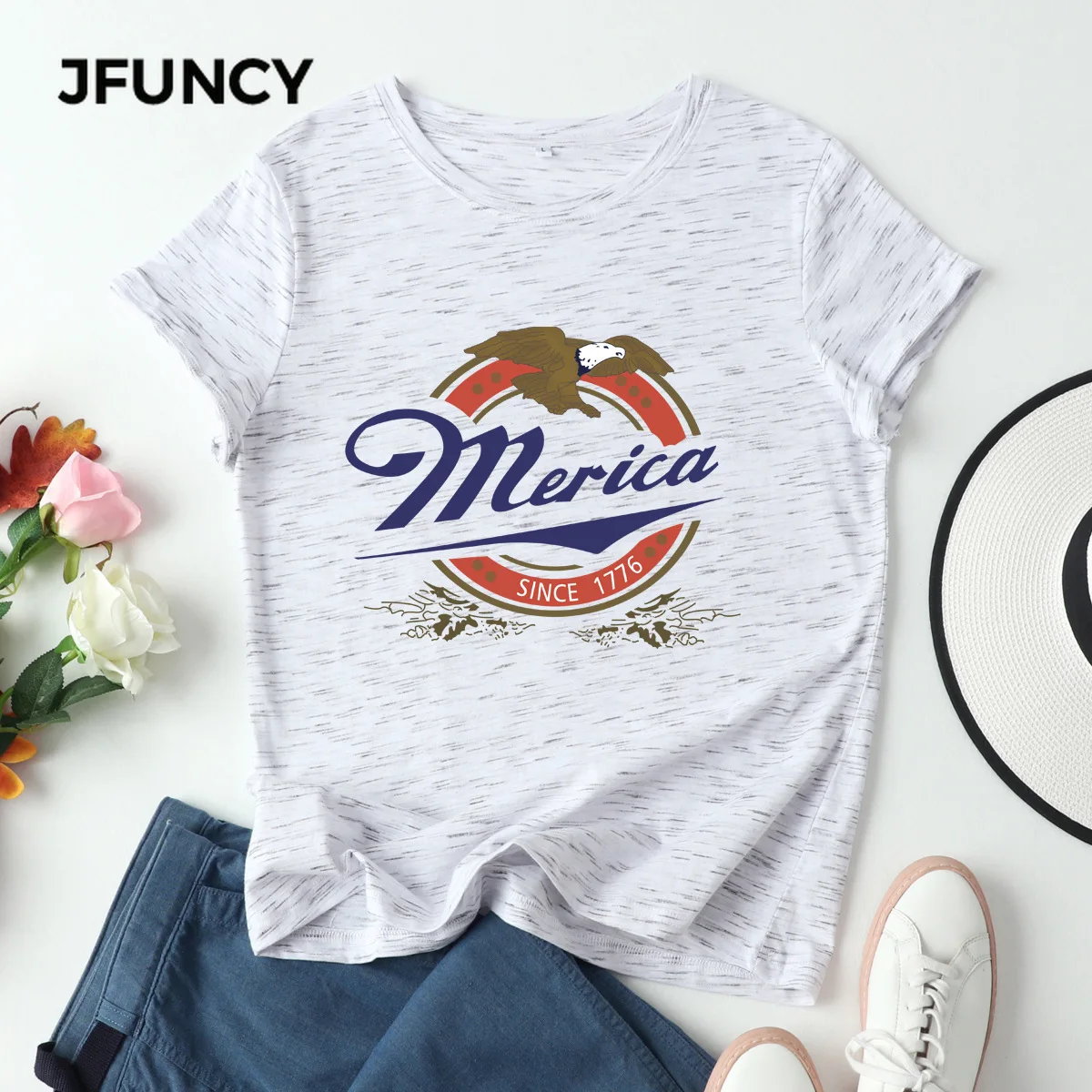 

JFUNCY Women Oversized T Shirts Lady Summer Short Sleeve Tops Woman Harajuku Graphic Tee Shirt Female Loose Cotton Tshirt Mujer