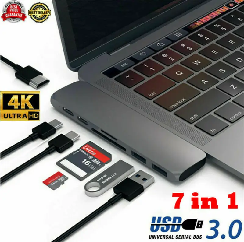 Новейшая мода утилита 7в1 Тип C USB C двойной адаптер 3,1 порт TF кардридер 4K HDMI для MacBook Pro