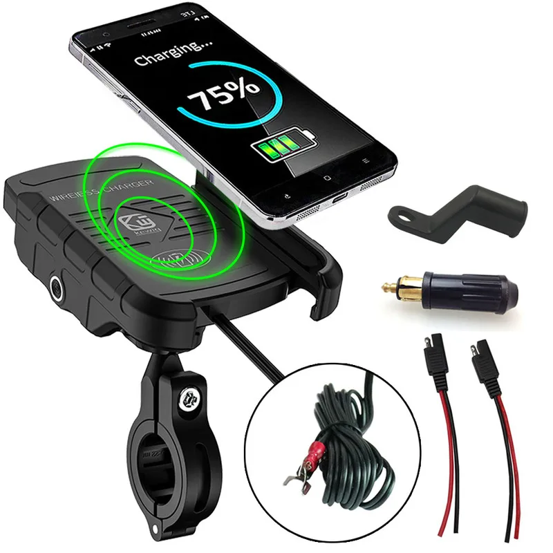 

Motorcycle Mobile Phone Holder Stand Mount for Moto Motorbike Cell Phone GPS Support with Waterproof QC 3.0 USB Wireless Charger