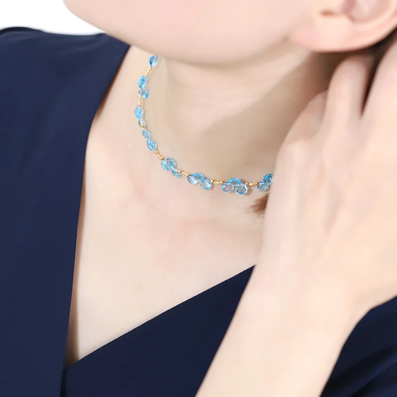 ?? Daimiトパーズ星空ネックレス女性本物の黄色18 18kゴールド鎖骨ネックレスガールフレンドのためのギフト