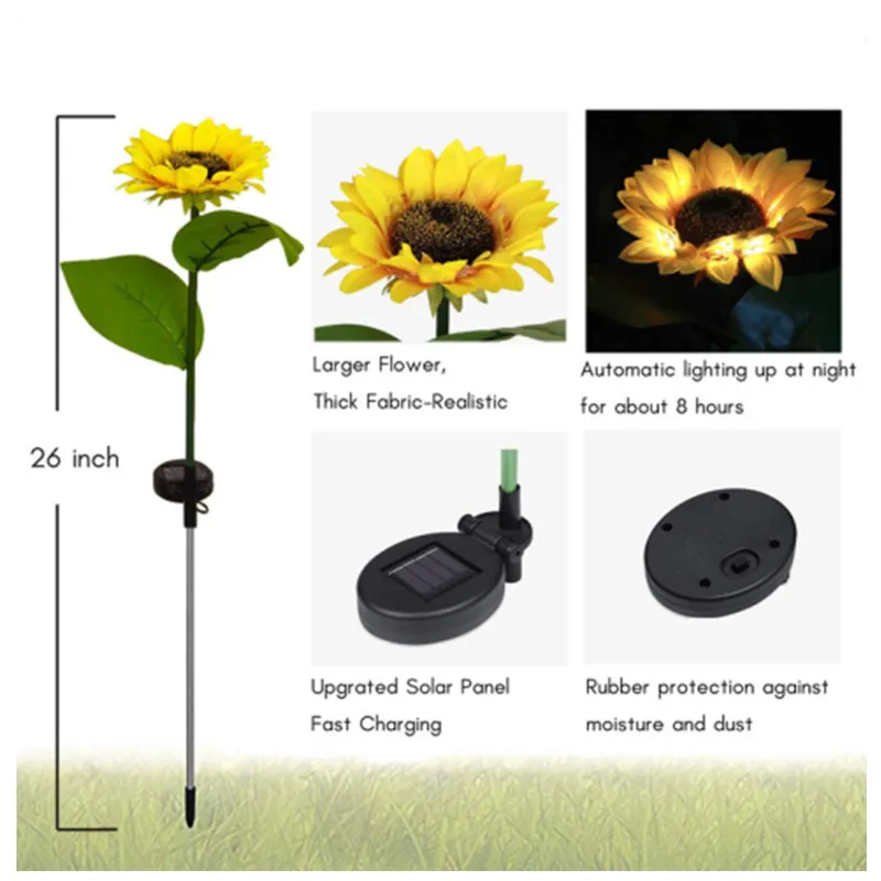 

1/2/4 Pcs LED Sunflower Lawn Light Waterproof Courtyard Garden Decoration Outdoor Pathway Lamp Flower Landscape Solar Lamp