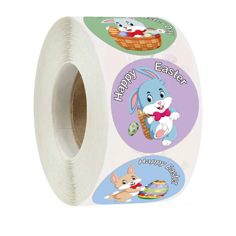 Бумажные наклейки с мультяшным кроликом и надписью круглые декоративные