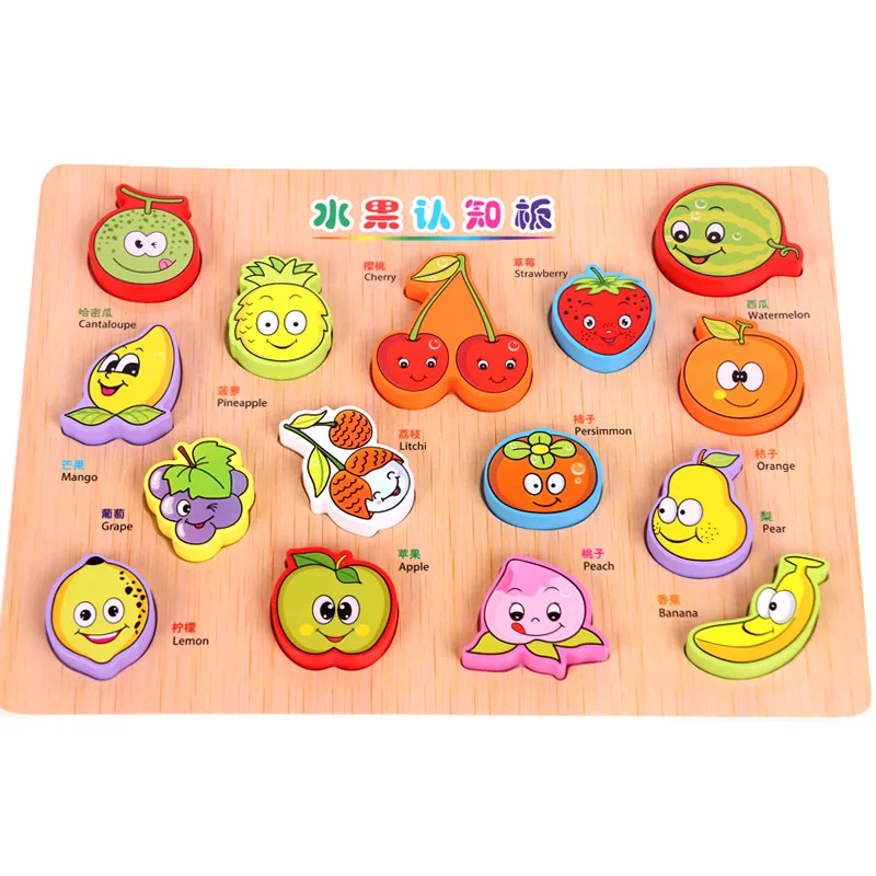 

Children wood-puzzle cognitive animal traffic hand-grabbing baby plate