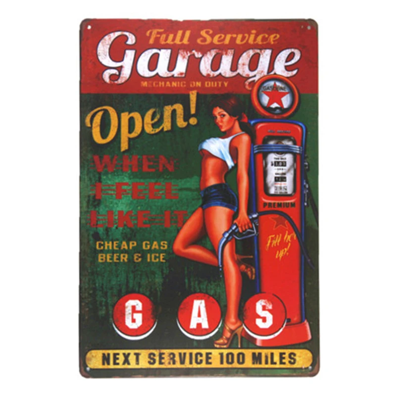 

Garage Open GAS Wall plaque Word Art antique tray Home Decor pin up poster coffee signs for wall