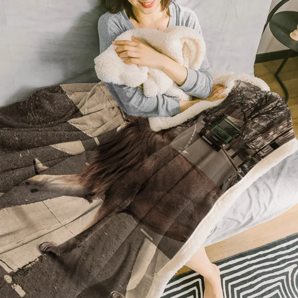 Winter Cashmere Blanket Animal City Lion Crossing Abby Road Bedspread Bed Cover Flannel Travel Throw Wrap Hypoaller | Дом и сад