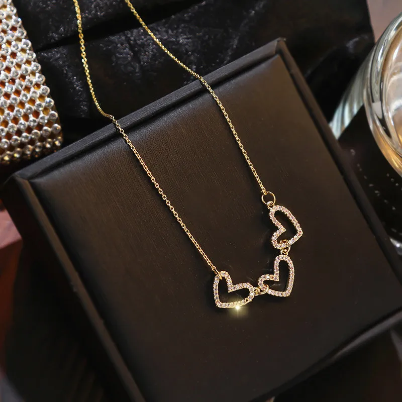 Женское позолоченное ожерелье-чокер Со стразы в форме сердца корейское простое