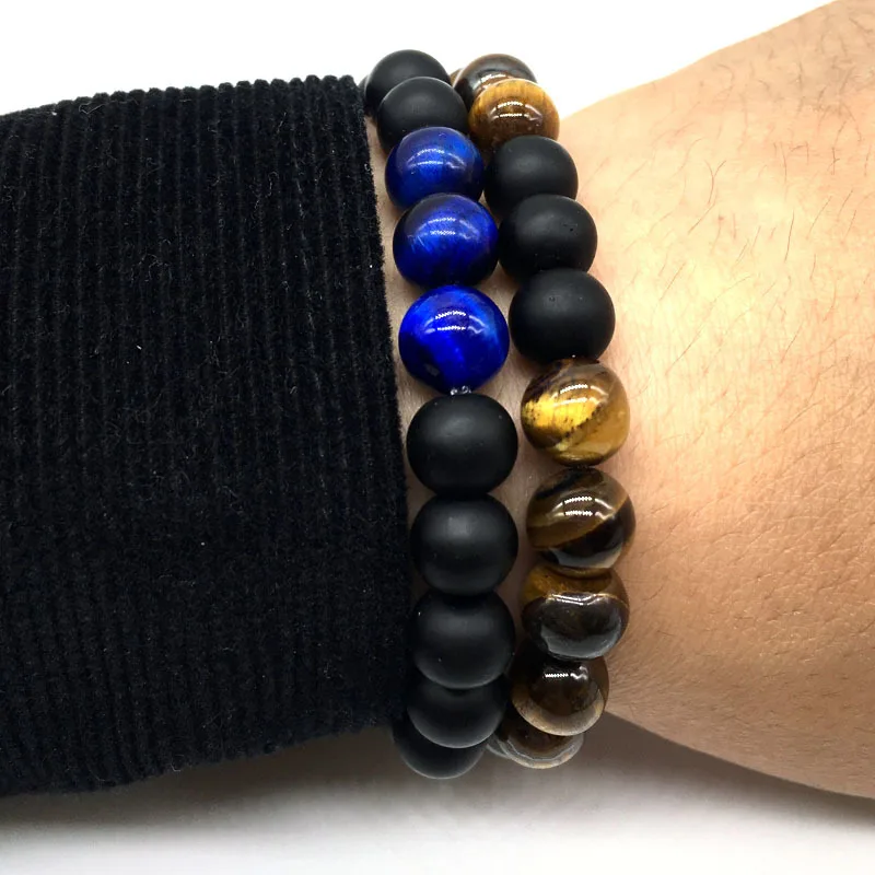 Hot sale Black and White Natural Stonel 2Pcs/Set Couples Distance Bracelets & Bangles for Women Men Strand Lovers Gifts Jewelry |