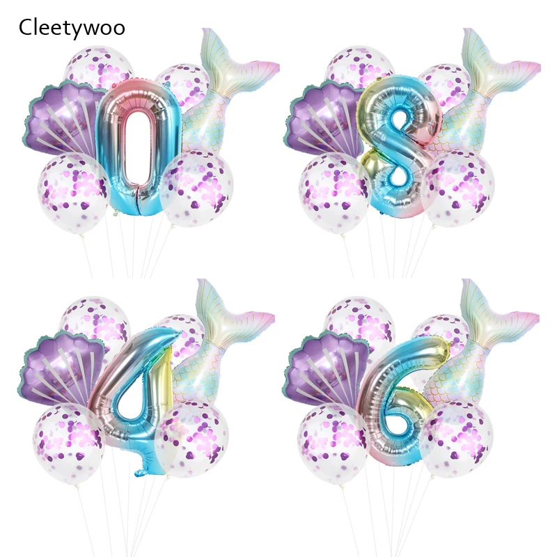7 шт. вечерние воздушные шары с цифрами украшения из фольги хвост русалки розовые