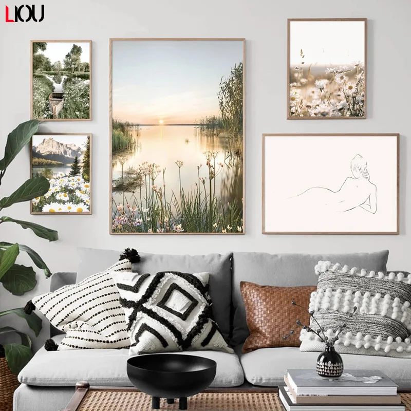 Ромашки Одуванчик долина поезд трава цветок настенная Картина на холсте