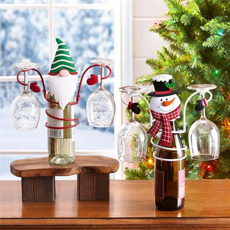 

2022 New Christmas Wine Rack Bottle Glass Holder Shelf Red Wine Holder Home Desktop Decoration Metal Iron Crafts New Year Gift