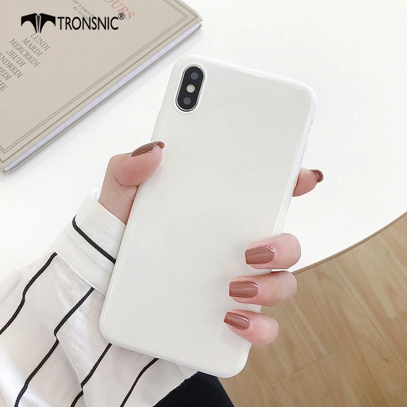 Яркий глянцевый белый чехол для телефона iPhone 11 Pro XS MAX XR мягкий черный простой