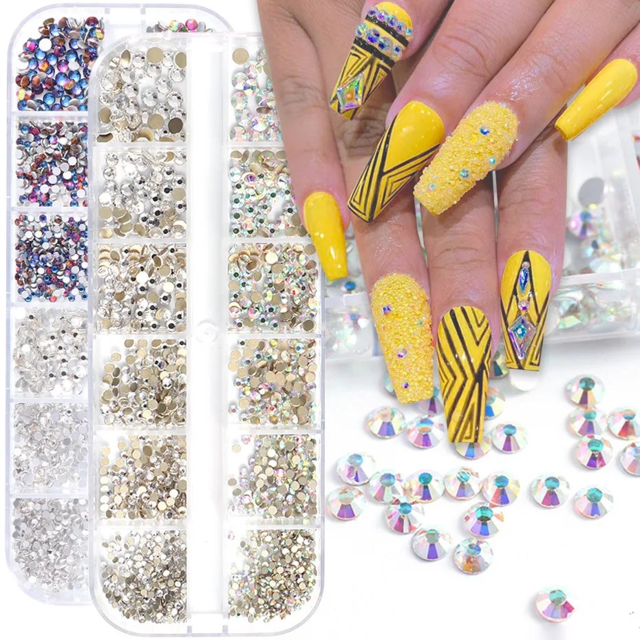 

Nail Art Jewelry Set Flat Bottom Diamond Symphony AB Color Shaped Rhinestone Nail Decoration Glass Diamond Box Nails