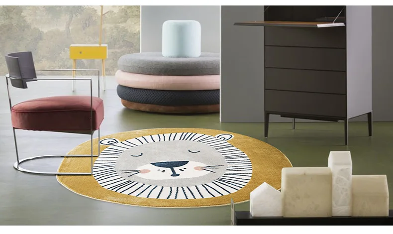 

Children Carpet Round Cartoon Cute Lion Bedroom Room Bed Home Floor Mat Animal Game Aisle Decoration RugS Rugs Living Room