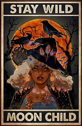 

Лунная птица ведьма тату оставающаяся дикая Луна ребенок Хэллоуин жестяная вывеска пиво Миллер бар ден Хэллоуин живопись металл 8x12 inc