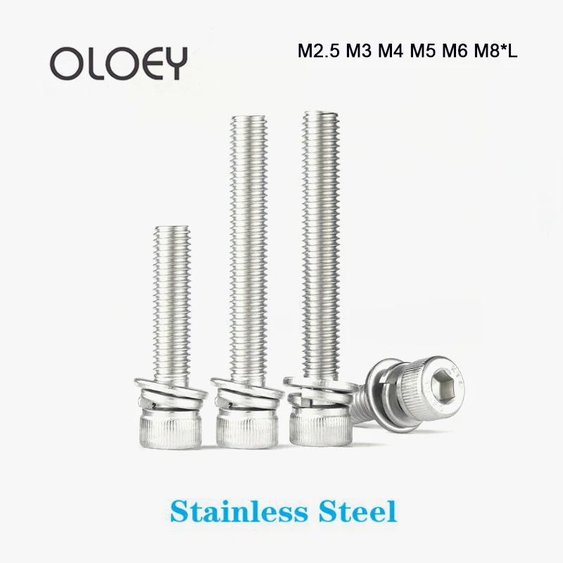 

M2.5 M3 M4 M5 M6 M8*L 304 Stainless Steel Hexagon Hex Socket Cap Head SEM Screw Bolt With Flat Spring Washer Combination