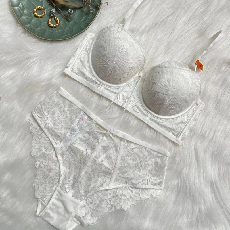 Комплект женского кружевного нижнего белья с чашками пуш-ап B C D | Женская одежда