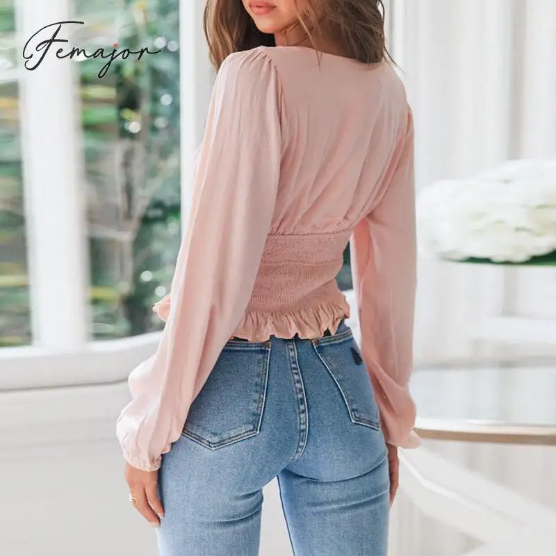 Женские повседневные топы с квадратным воротником и рукавами фонариками блузки