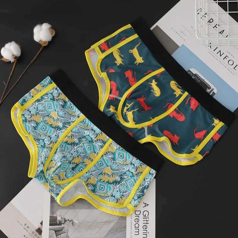 Мужские хлопковые боксеры с перекрестной талией черные дышащие двухслойные со