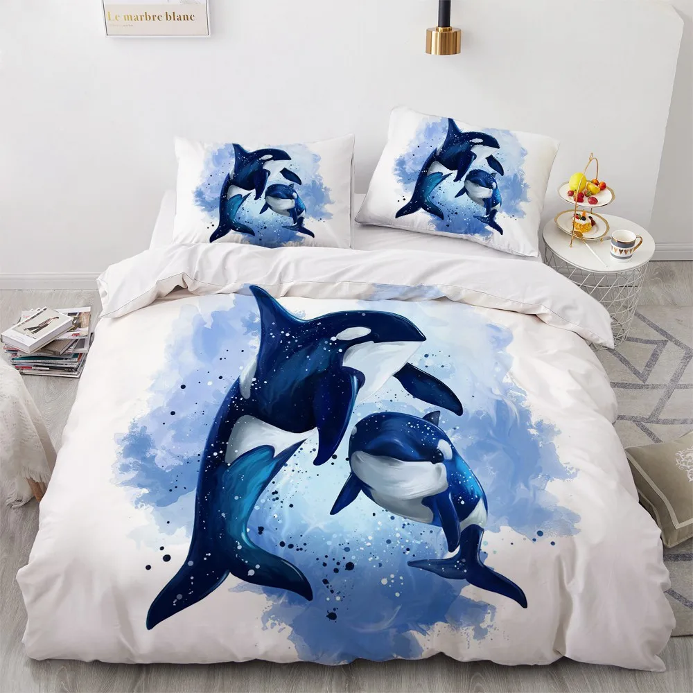 

3D Dolphin Bedding Sets Blue Duvet Cover Sets Soft Comforter Bed Linen Pillowcase Marine Life Home Texitle Bed Set Queen Size