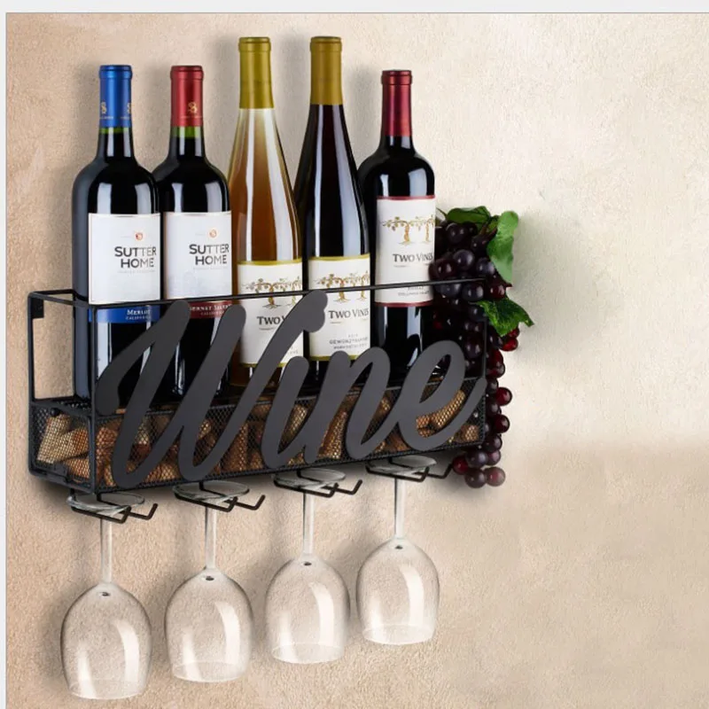 

Wall Mounted Wine Rack with 6 Cork Wine Charms, Bottle Glass Holder Storage for Red, White, Champagne - Home and Kitchen DcorW