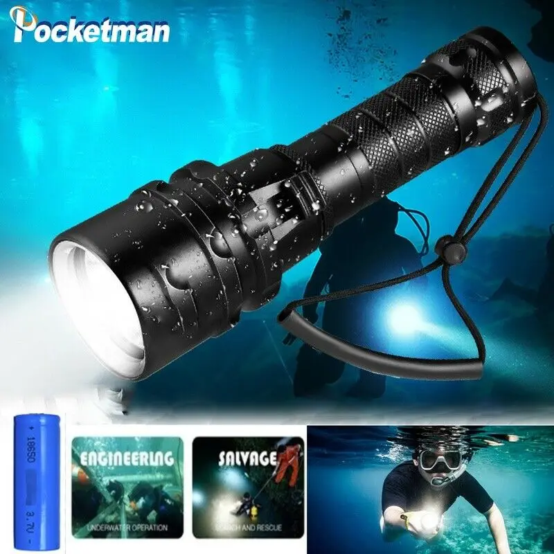 

Professional Diving Flashlight Portable Diving Torch with Hand Strap Underwater 100M Diving Lantern Waterproof Torch Light