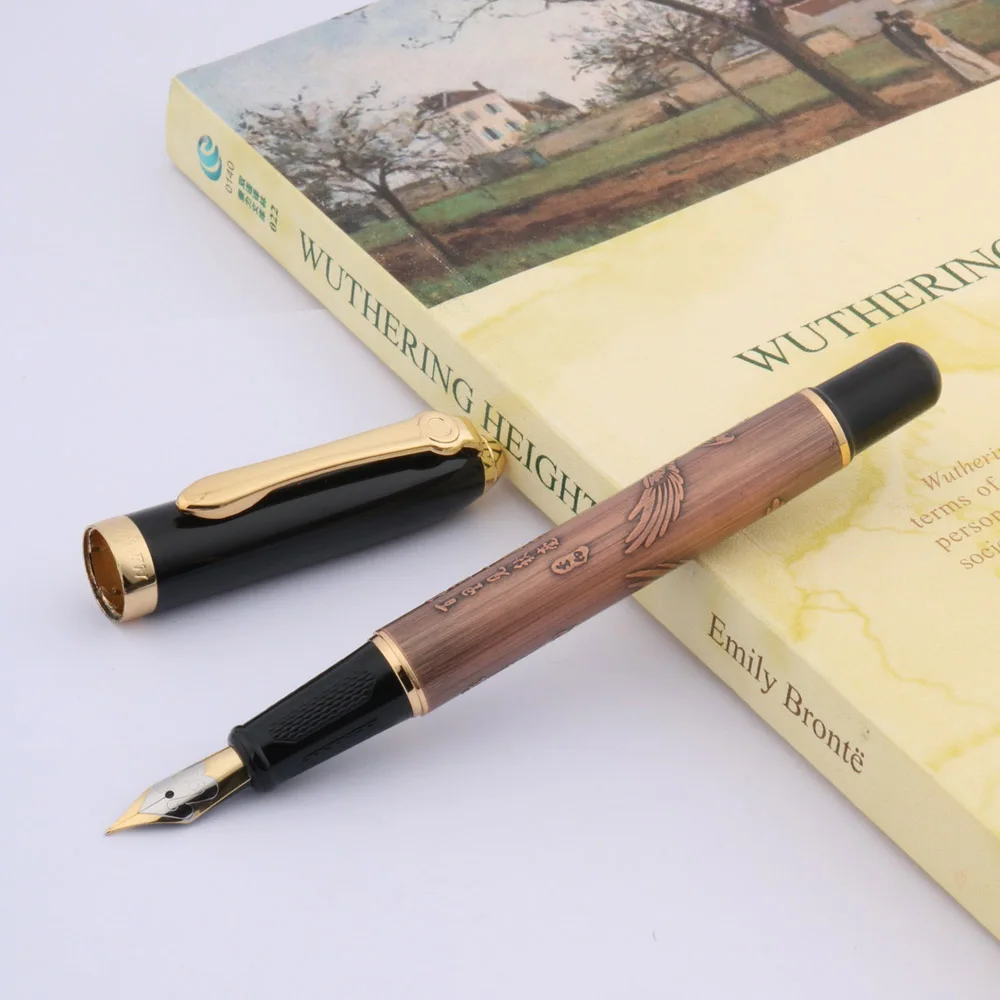 Металлическая авторучка черный с тиснением и изображением китайской живописи