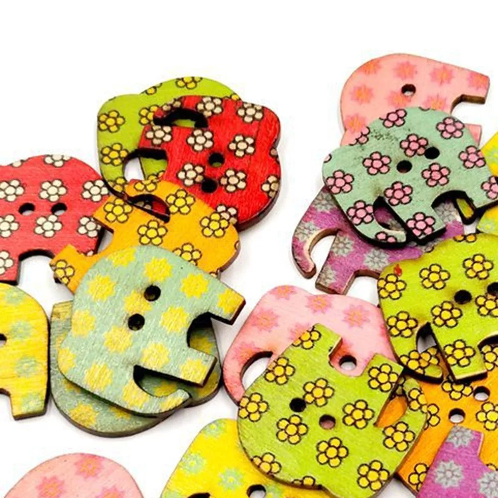 30 шт. DIY бревна с цветной печатью слон мультфильм деревянное животное Кнопка