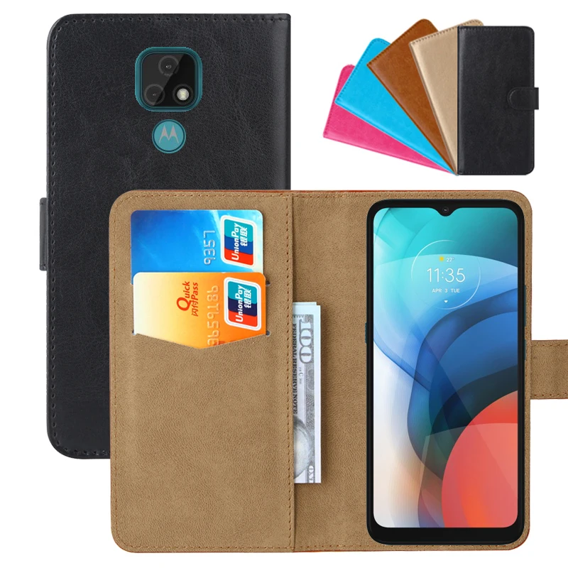 

Luxury Wallet Case For Motorola Moto E7 PU Leather Retro Flip Cover Magnetic Fashion Cases Strap