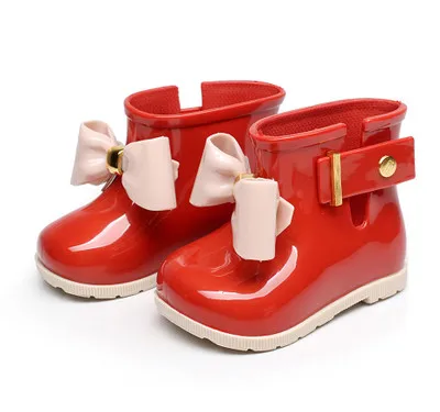 Mini Melissa/сандалии для девочек; обувь с милым бантом; непромокаемые сапоги для девочек; Нескользящие непромокаемые сапоги для детей; водонепроницаемые резиновые сапоги; детская обувь - Цвет: Бордовый